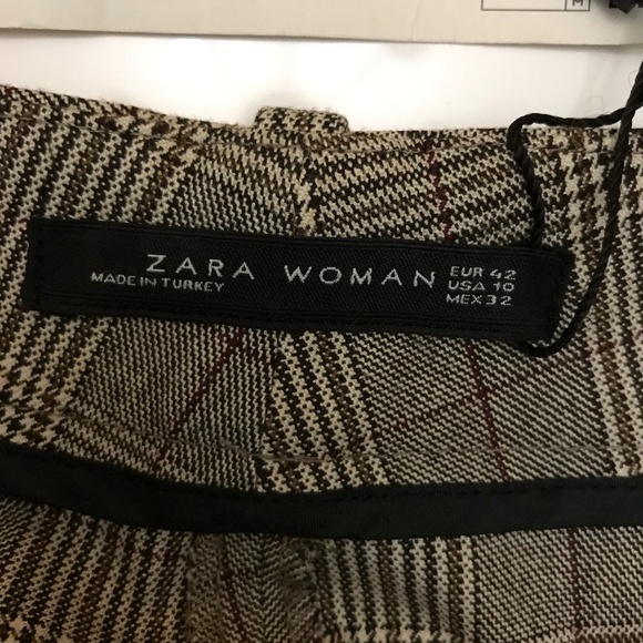 NWT Zara Woman Chino Fit Glen Plaid Checkered Pants Waist 36 - Picture 6 of 14